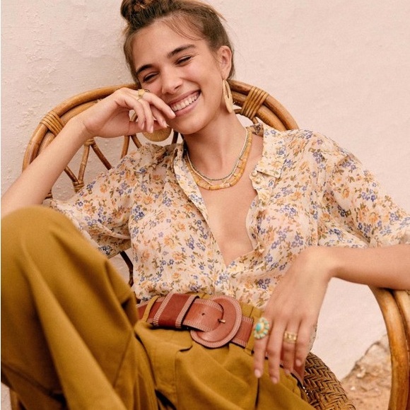 Sezane Floral Blouse in Cream and Blue - Picture 1 of 7